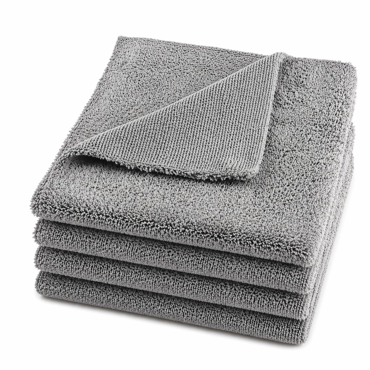 Auto Gepolijst Poetsdoeken - Microvezeldoekjes - 4 Stuks - Poetsdoeken Voor Auto - Schoonmaakdoekjes - Droogdoek Auto - 40 x 40 CM - 400 GSM - Grijs