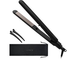 Carmen CST2565B - Stijltang - 5 warmtestanden - Toermalijn coating - Extra lange platen - Zwevende platen - Ophanglus - Zwart
