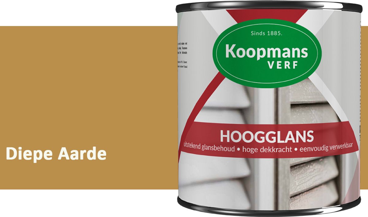 Koopmans Hoogglans Lakverf Binnen & Buiten – Voor Hout en Metaal – Krasvast – Hoge Dekkracht – Kozijnen, Deuren & Meubels – Diepe Aarde – 1,5 l