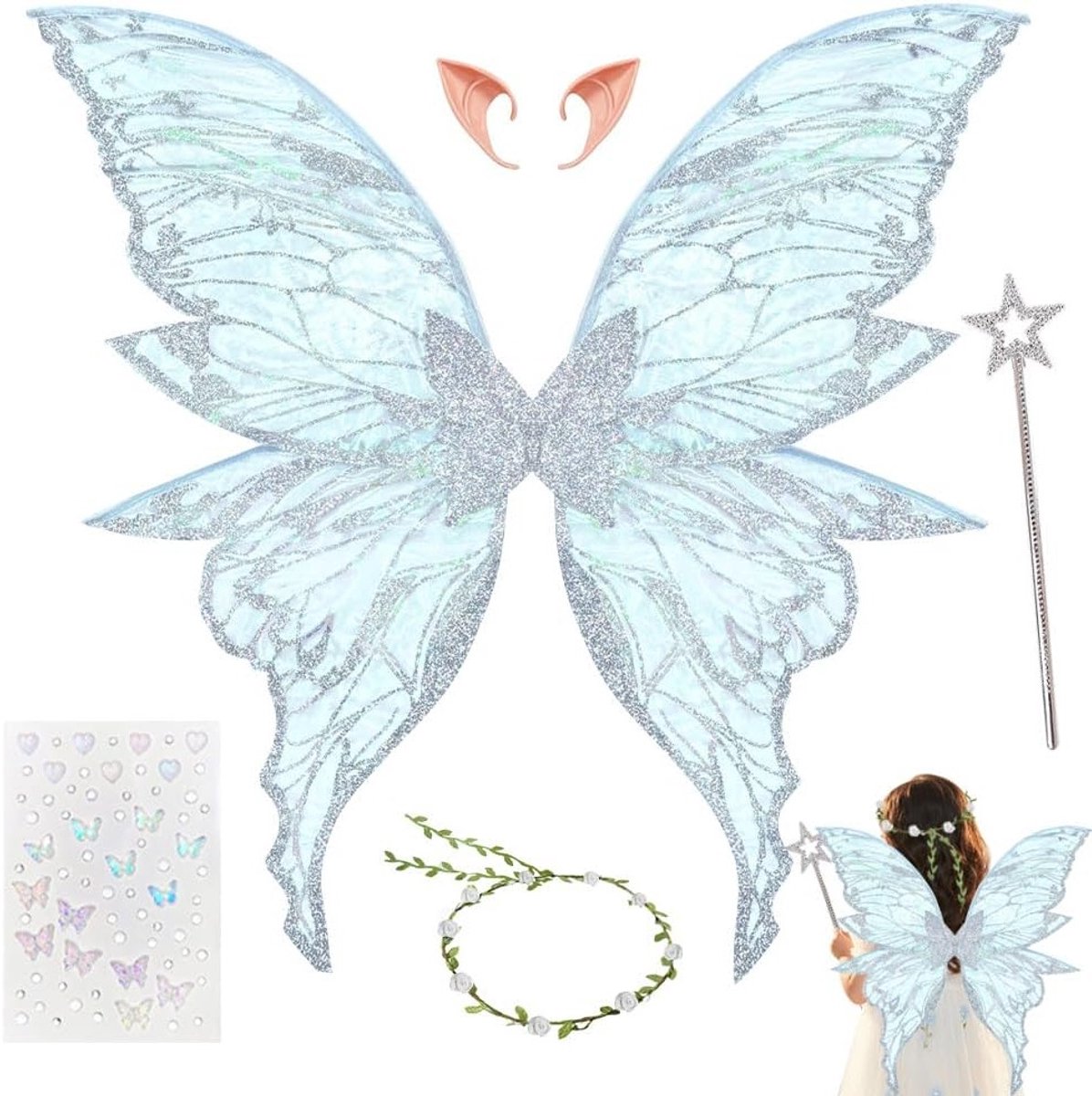 Vleugels voor kinderen, feeënkostuum met vlinder- en prinsessenwings, ideaal voor carnaval en feestjes