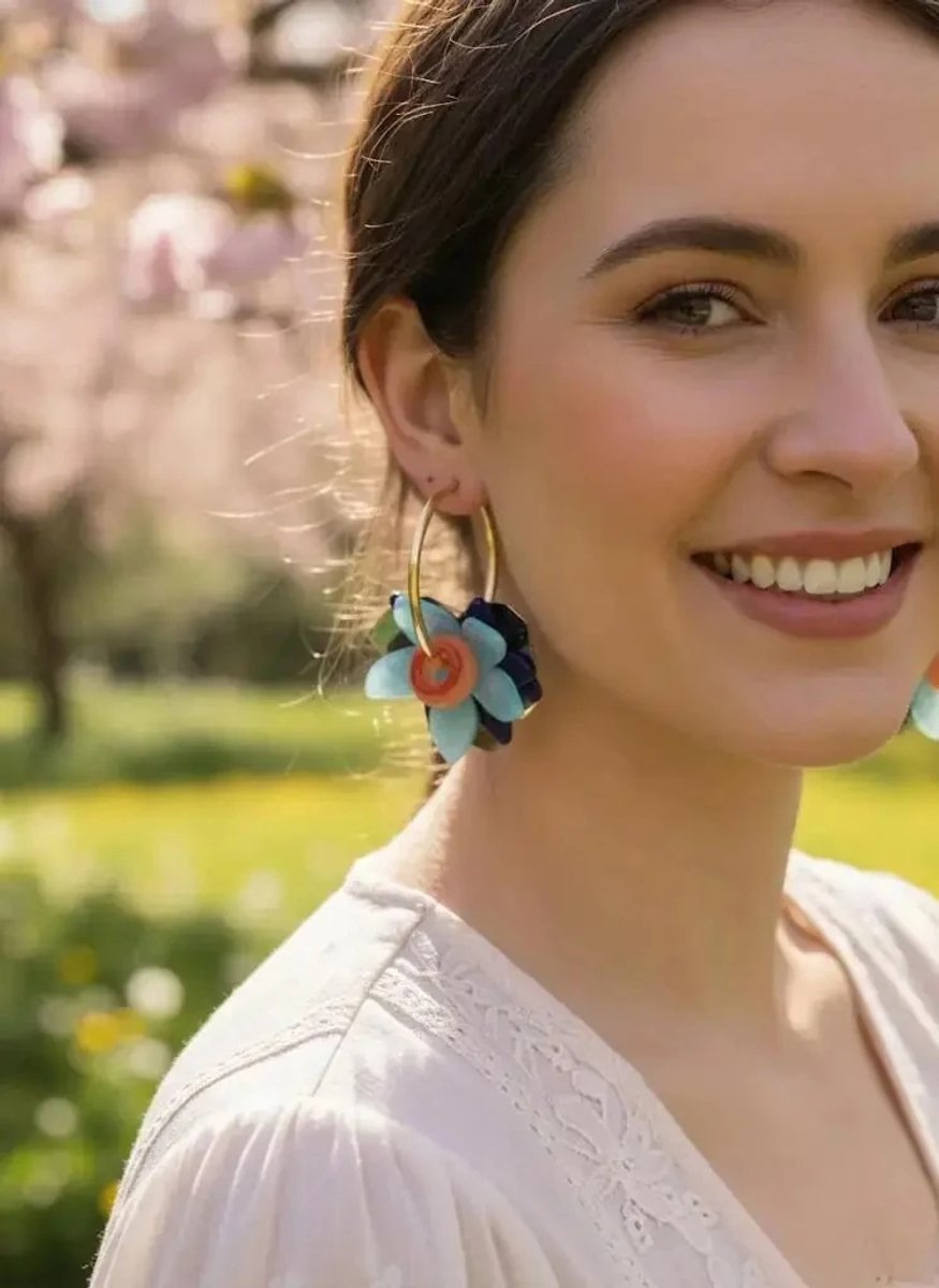 Dorvina Messing Verkleurt Niet Sieraad Goudkleurig Blauw Bloemen Ring Zr Marka Dames Oorbellen