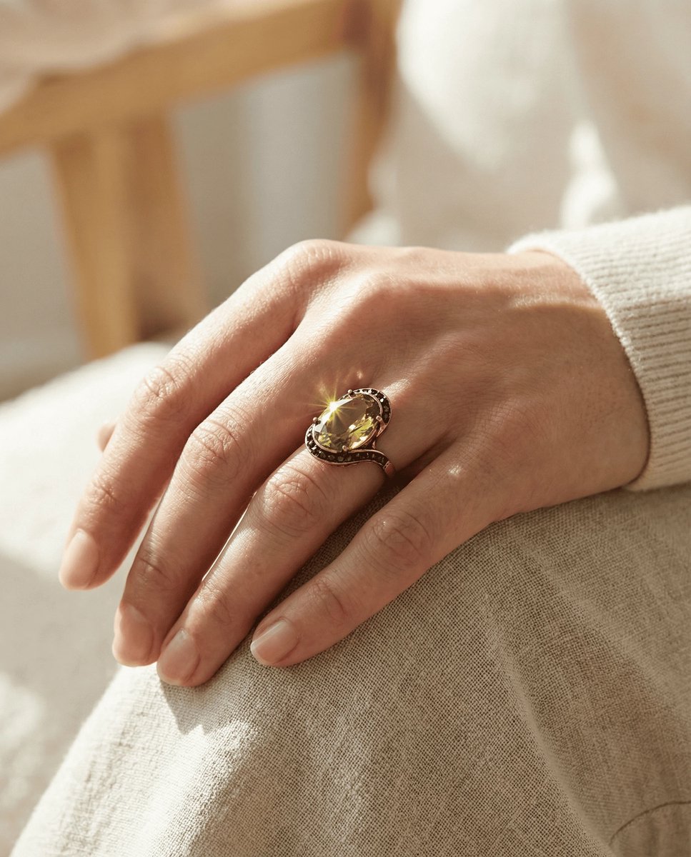 Dorvina Bronzen Sieraad Authentiek Kleur Kleurveranderend Zultanit Steen Ovaal Kesim Spiraal Model Vintage Dames Ring