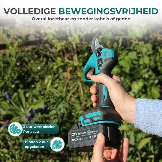 CraftRoot Elektrische Mini Kettingzaag en Elektrische Snoeischaar Combi Set- Draadloze Handkettingzaag en Professionele Takkenschaar met Opbergkoffers en 4X 4.0Ah Accu’s van CraftRoot — afbeelding 3