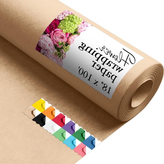 Foto: Bloemen inpakpapier kraftpapier boeket bloemen presenteren hoge dikte 45 cm x 30 meter bruin