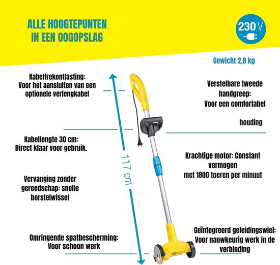 Florixa® Onkruidborstel Electrisch - Onkruidborstel - Bosmaaier - Geel - 118cm x 24cm x 14cm van Florixa — afbeelding 2