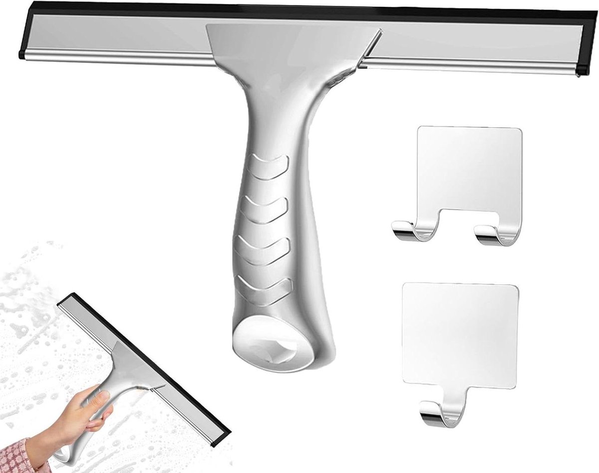 Glazen Rakel - Douchewisser Raamwisser - Streeploos Reinigen - Ergonomische Grip - 25 cm - Zilver