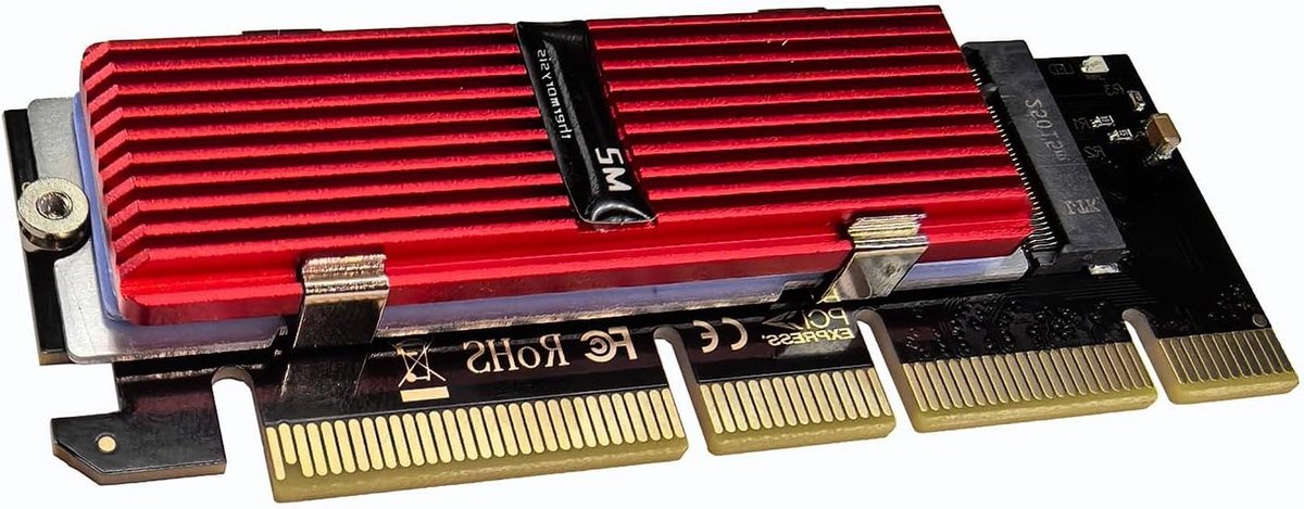 NVMe SSD Adapter - PCIe Kaart - Opslag Uitbreiden - Aluminium Koeling - 114 cm - Rood