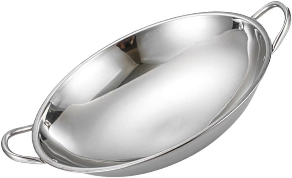 Wokpan Platte Bodem Roestvrijstalen Pan Gezond Koken Dubbele Handgreep 29 cm Breed Zilver