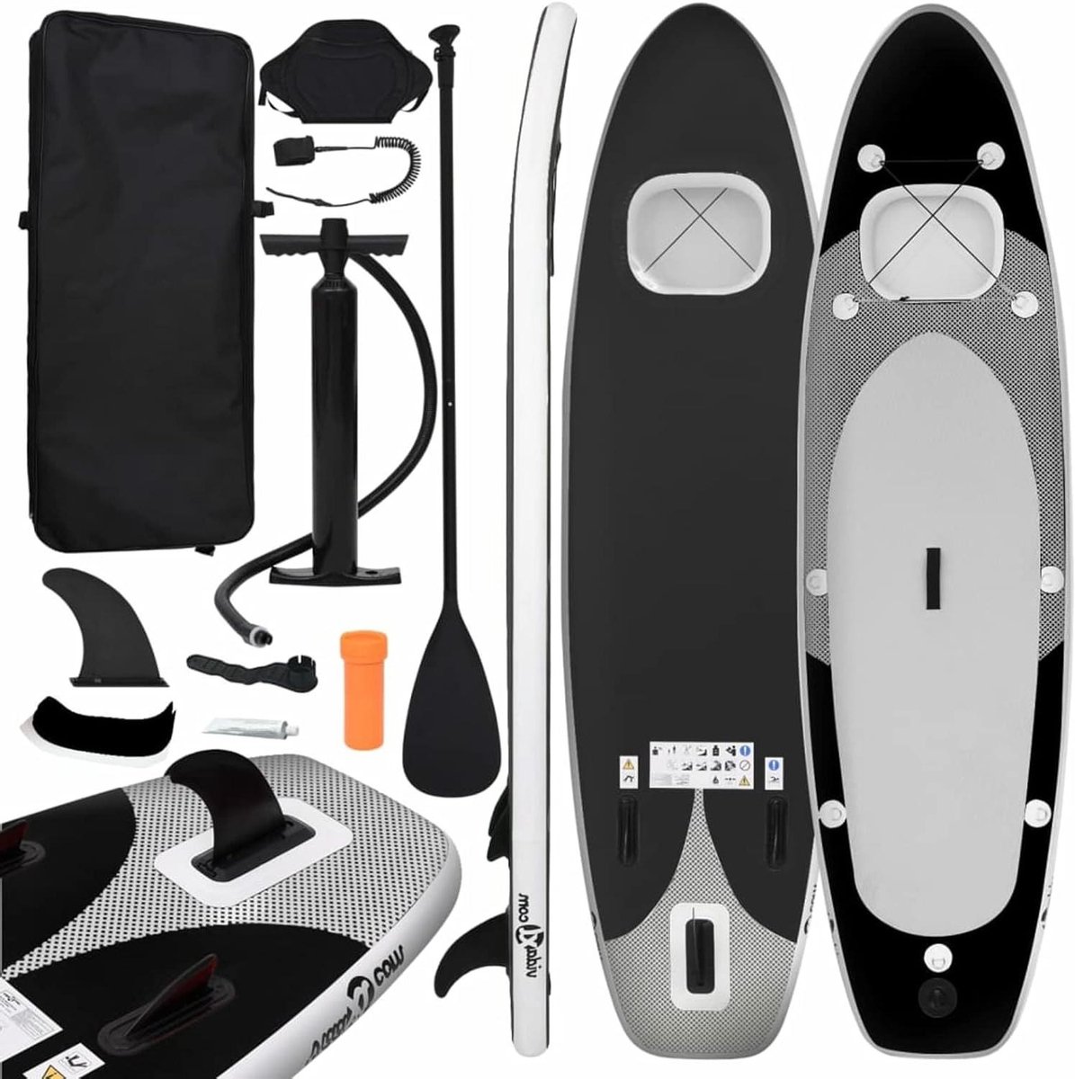 Opblaasbaar Paddle Board - Watersport Board - Recreatief Peddelen - Inclusief Zitting - 330x76x10 cm - Zwart
