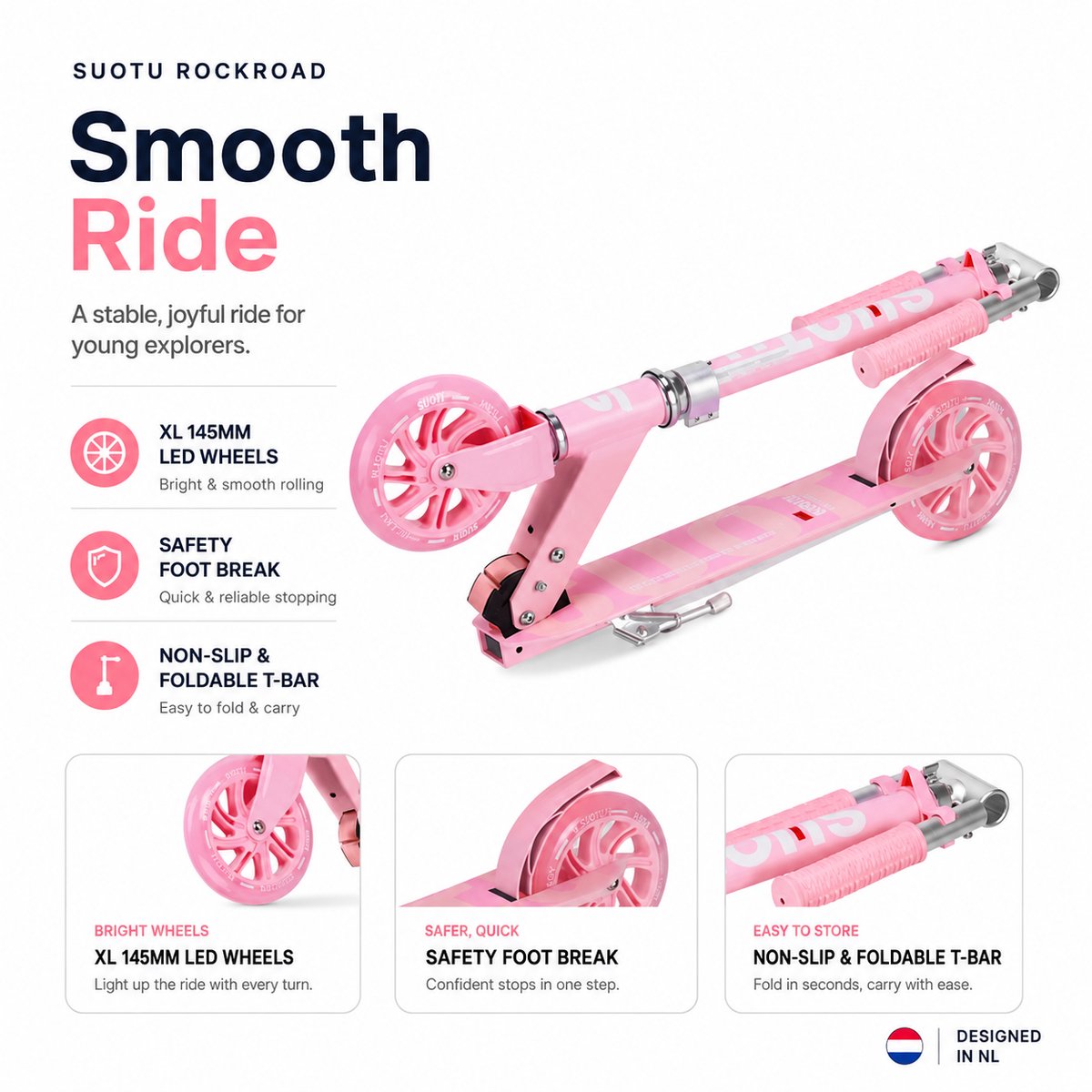 Suotu Kinderstep - 145mm Lichtgevende Wielen - Step - Speelgoed Jongens/Meisjes - Max stuurhoogte: 85 cm - Aluminium - Roze — afbeelding 8