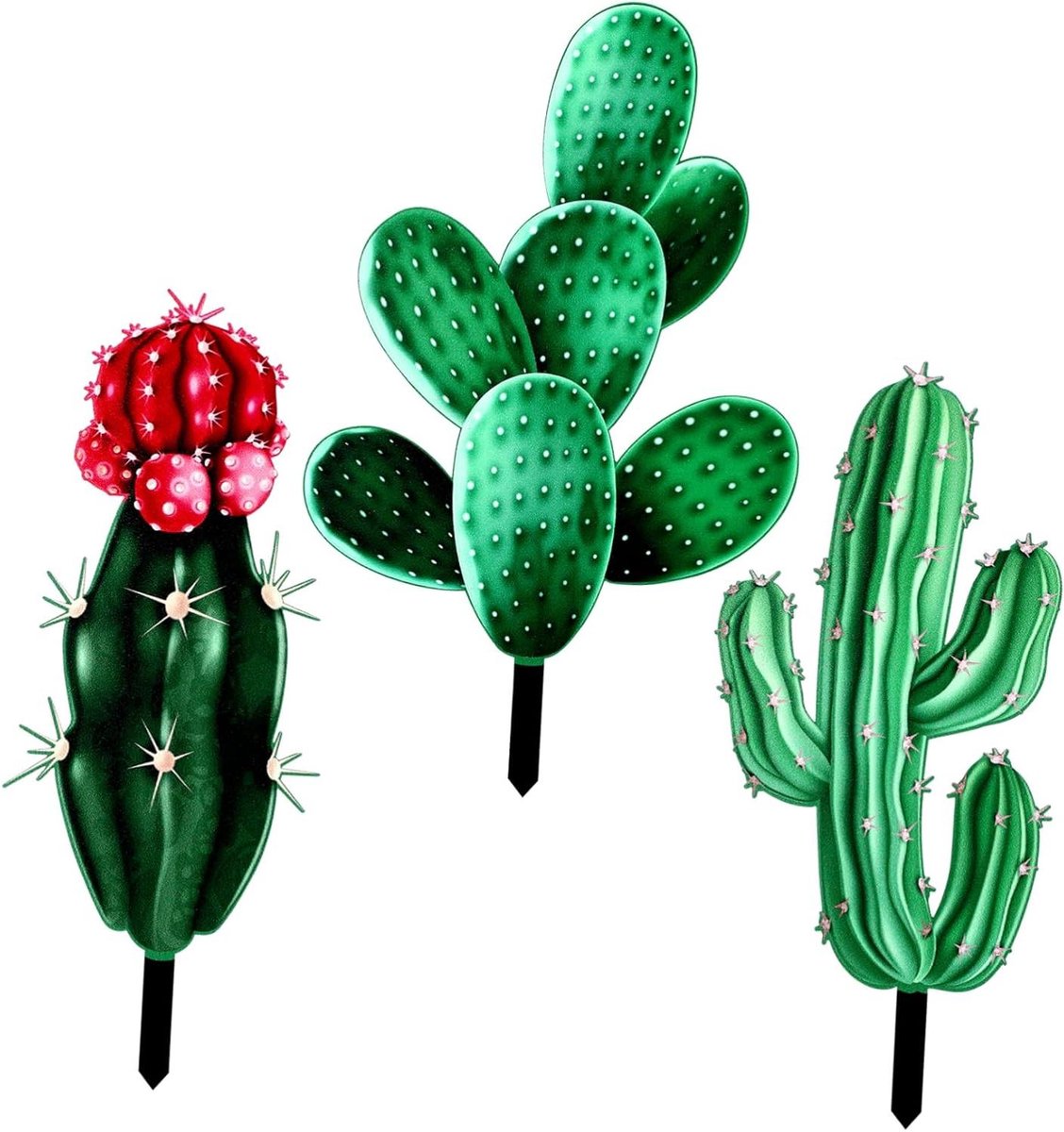 Cactus Tuin Decoratie - Buitenornament - Tuin Verfraaien - Weerbestendig Acryl - 3 stuks - Groen