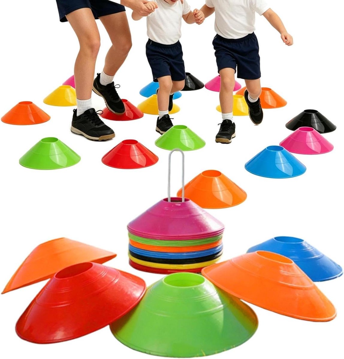 Sportmarkeringskegels Set - Trainingskegels Voetbal - Coördinatietraining Verbeteren - Stapelbaar Ontwerp - 50 Stuks - Veelkleurig