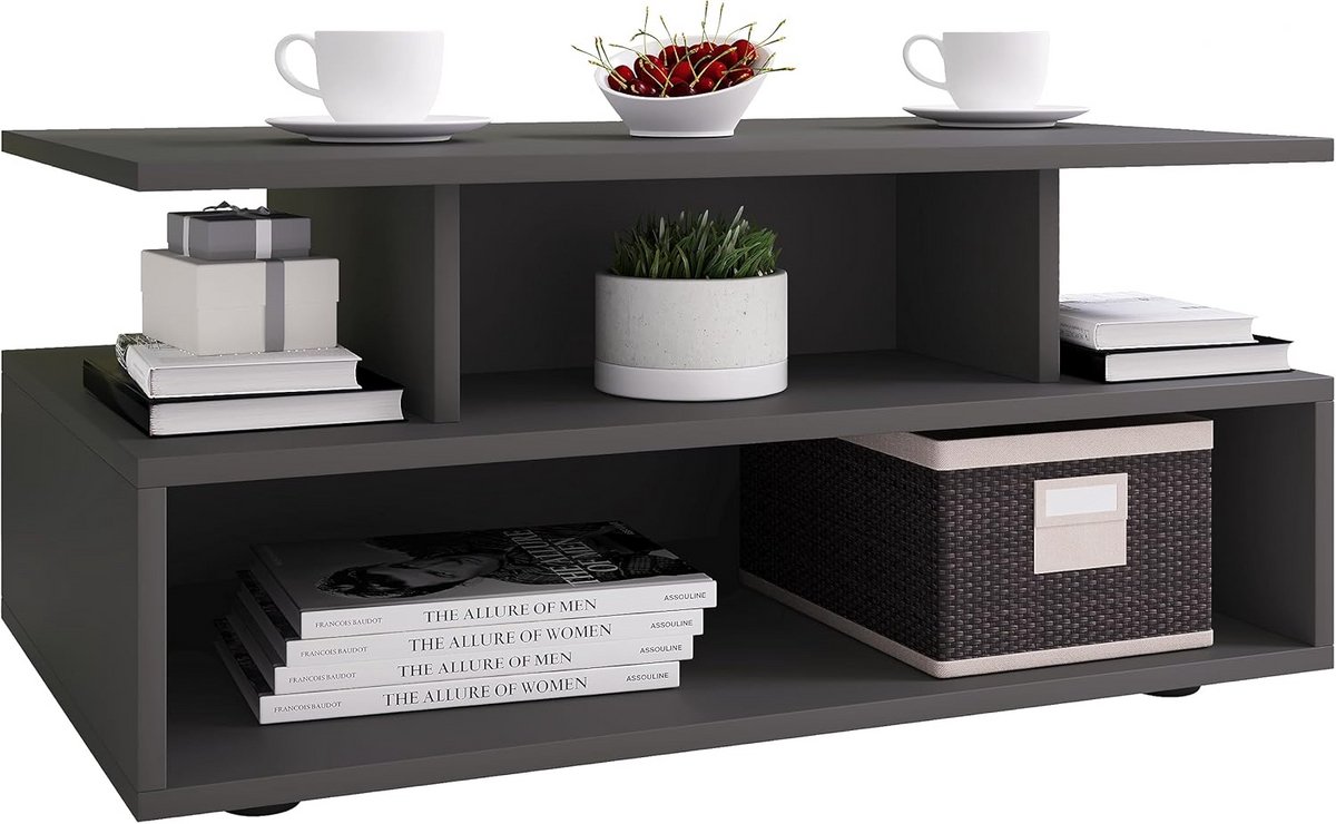 Hoge Houten Salontafel met Opbergvakken voor de Woonkamer