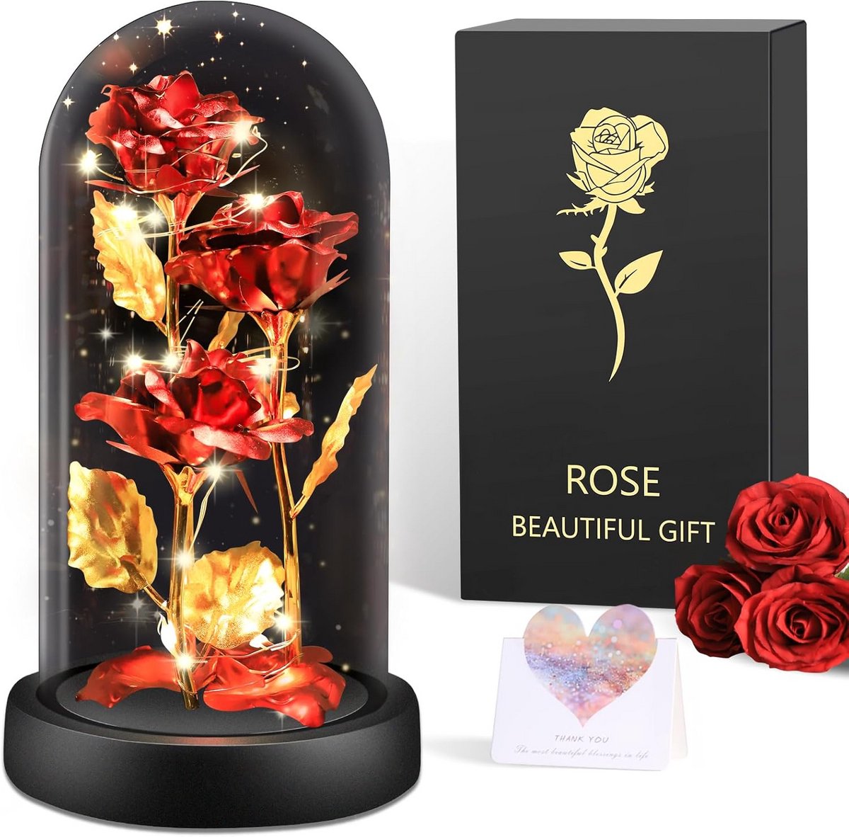 Eeuwige Rose in Glazen Koepel met LED Verlichting Decoratie