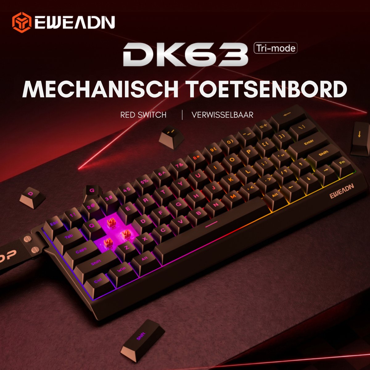 EWEADN DK63 60% Mechanisch Gaming Toetsenbord Draadloos thumbnail 5