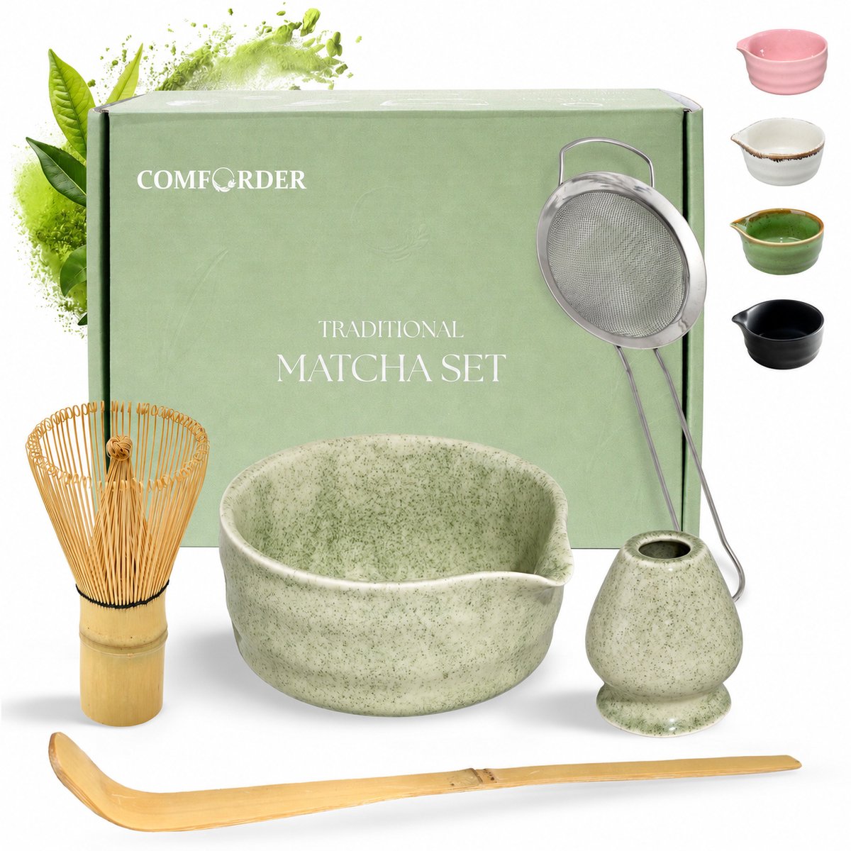 Comforder Matcha Set - Starterkit met Whisk Klopper en Kom - Thee Set Groen