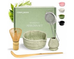 Comforder Matcha Set - 5 Delige Starterkit met Whisk Klopper en Kom - Thee Set Groen