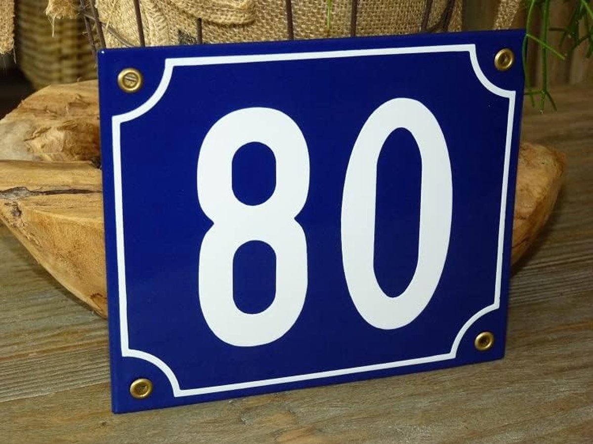 Emaille Huisnummer - Nummerbord Woning - Duidelijke Aanduiding - Handmatig Bewerkt - 18x15 cm - Blauw Wit