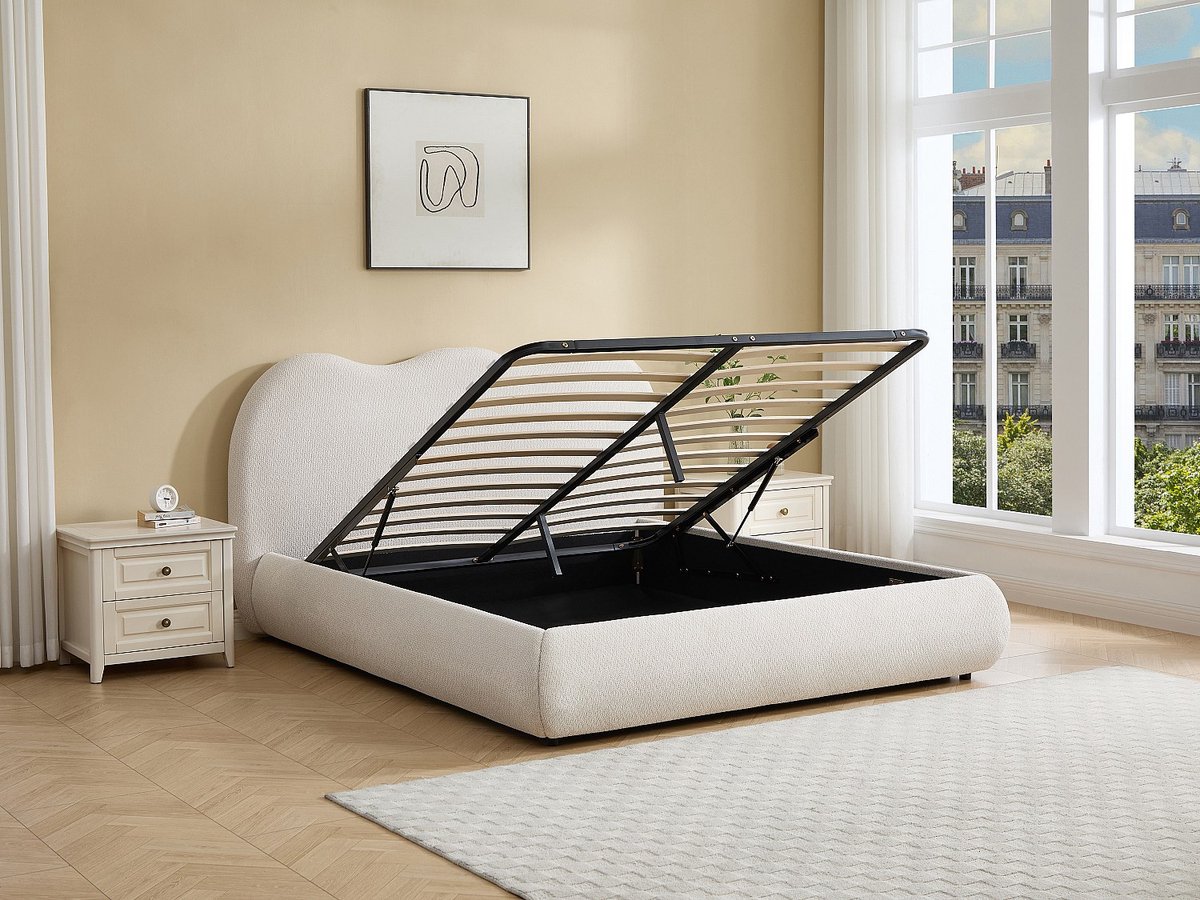 Vente-unique Bed met opbergruimte stof beige 140 x 190 cm