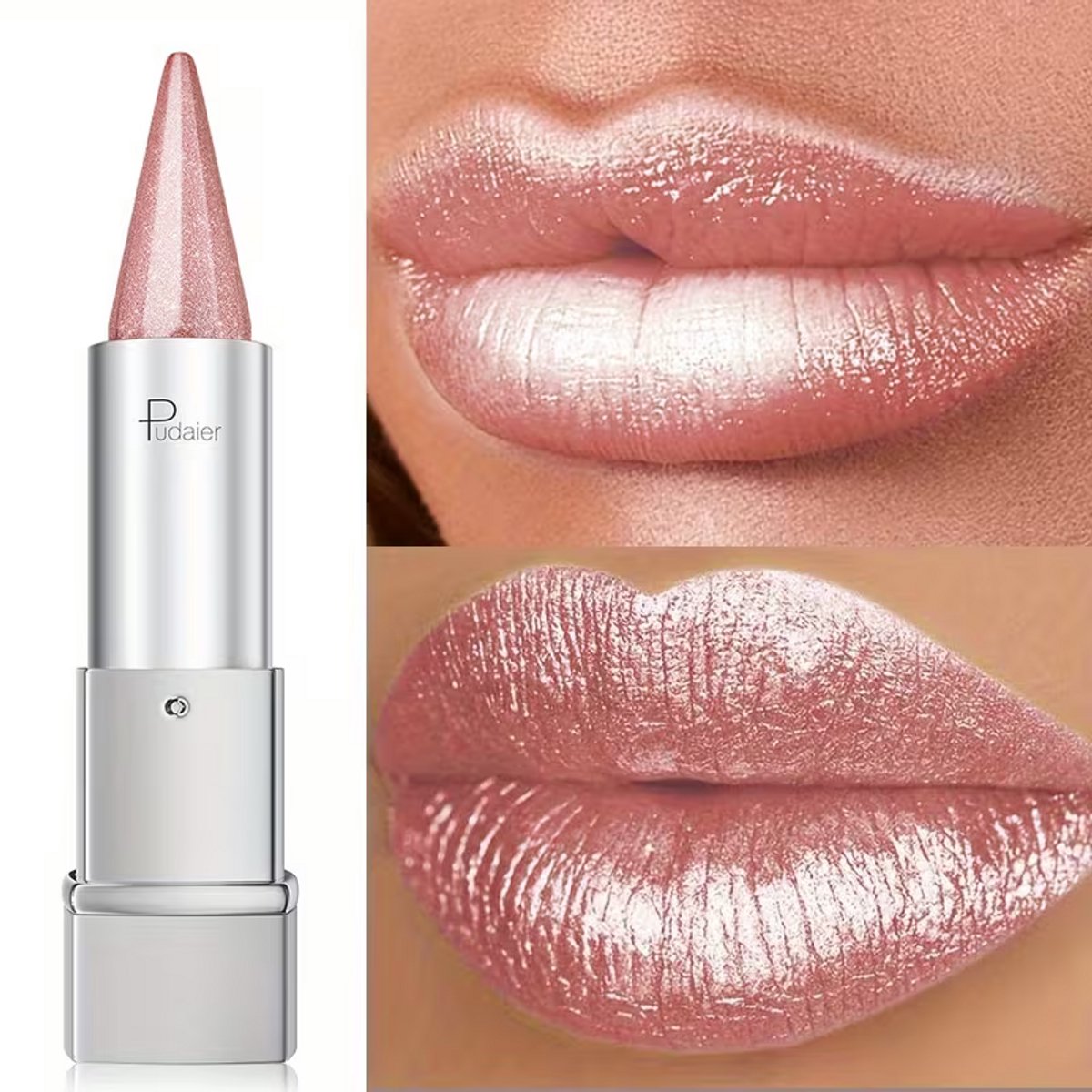 Parelmoer Roze Glitter Lipstick - Waterproof Shimmer Lippenstift met Langdurige Glans