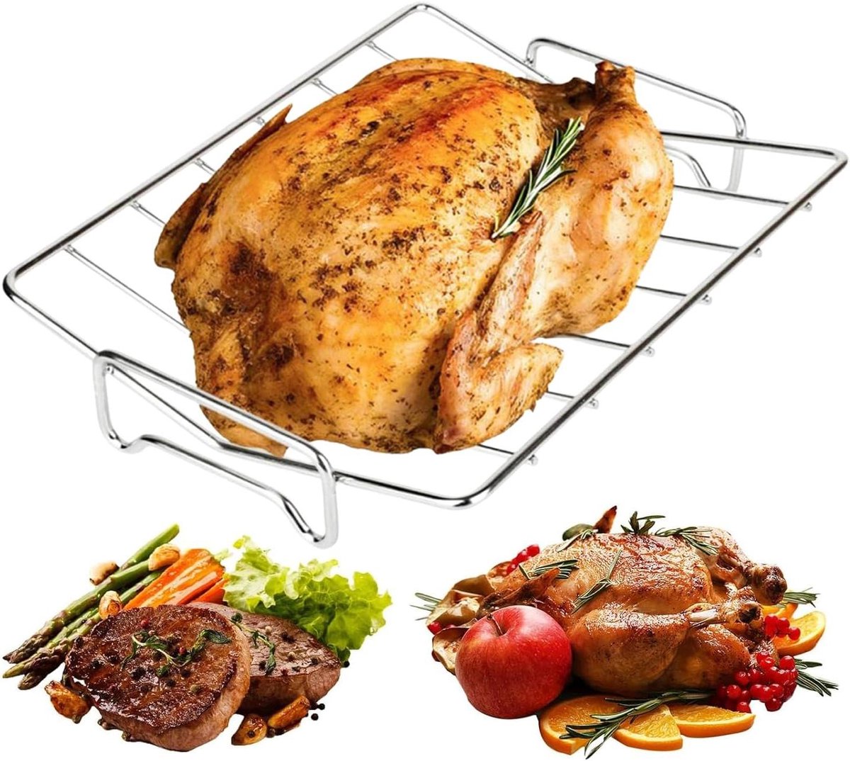 Braadrek - Vlees standaard - Oven Grillen - V-vormige standaard - 33 x 25.4 cm - Zilver