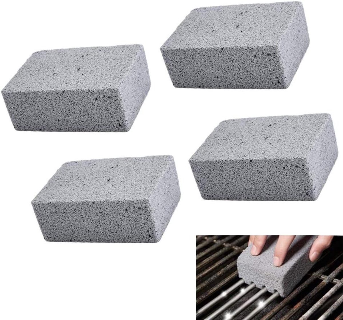 Grill Reinigingssteen - Puinsteen Blok - Barbecue Schoonmaken - Verwijdert Vet Roest - 4 Stuks - Grijs