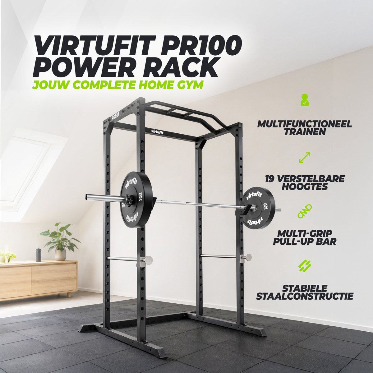 VirtuFit PR100 Power Rack met Lat Attachment - Squat Rack - Inclusief Pulley Station - Krachtstation thumbnail 5