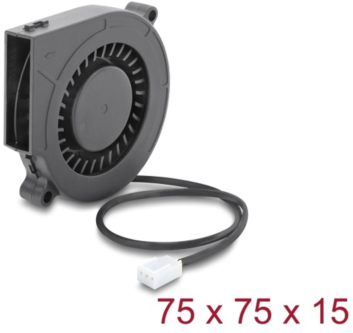 Image of Delock Radial Fan / Blower Fan 12 V DC 75 x 75 x 15 mm with 3 pin fan connector, black