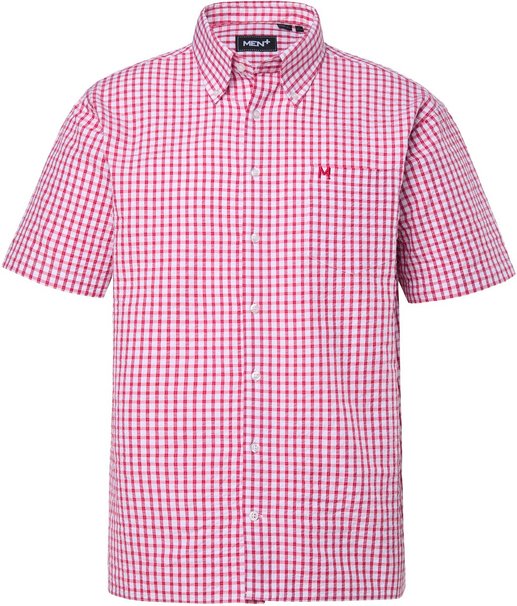 Men Plus - Heren - Ruitenoverhemd korte mouw seersucker buttondown-kraag - Chilirood - Maat 8XL