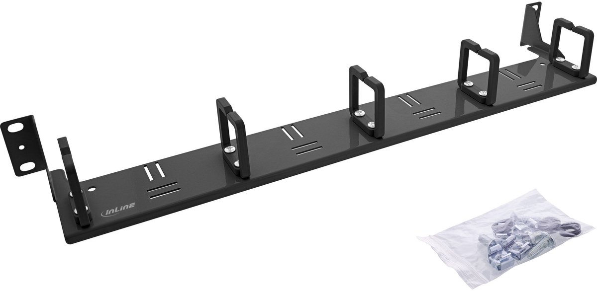 InLine® 19 kabelmanagementpaneel, 1U, 5 kunststof beugels, horizontaal, zwart