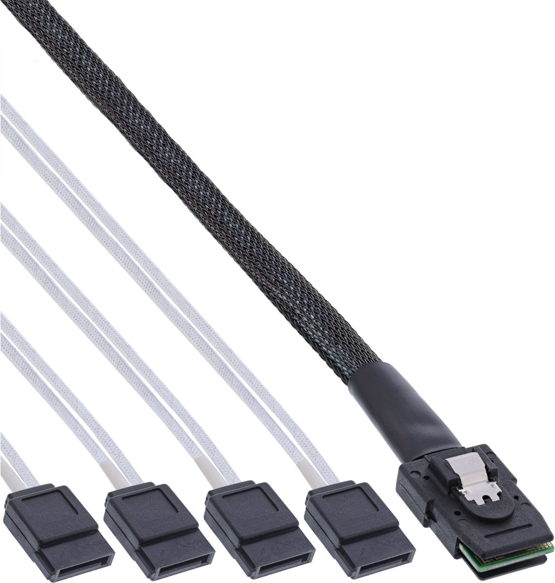InLine® SAS verbindingskabel, Mini SAS SFF8087 naar 4x SATA, crossover,OCF, 0,5m