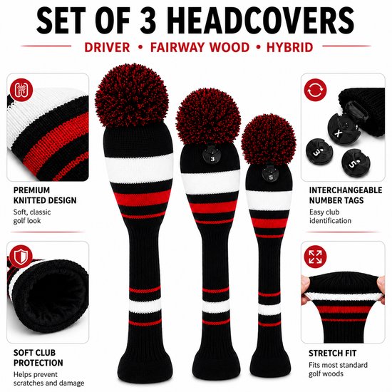 Golf Club Headcover Rood-Wit Streep-Knitted Wool - Golfclub Covers - Headcovers- Golf Spullen van GOLF — afbeelding 3