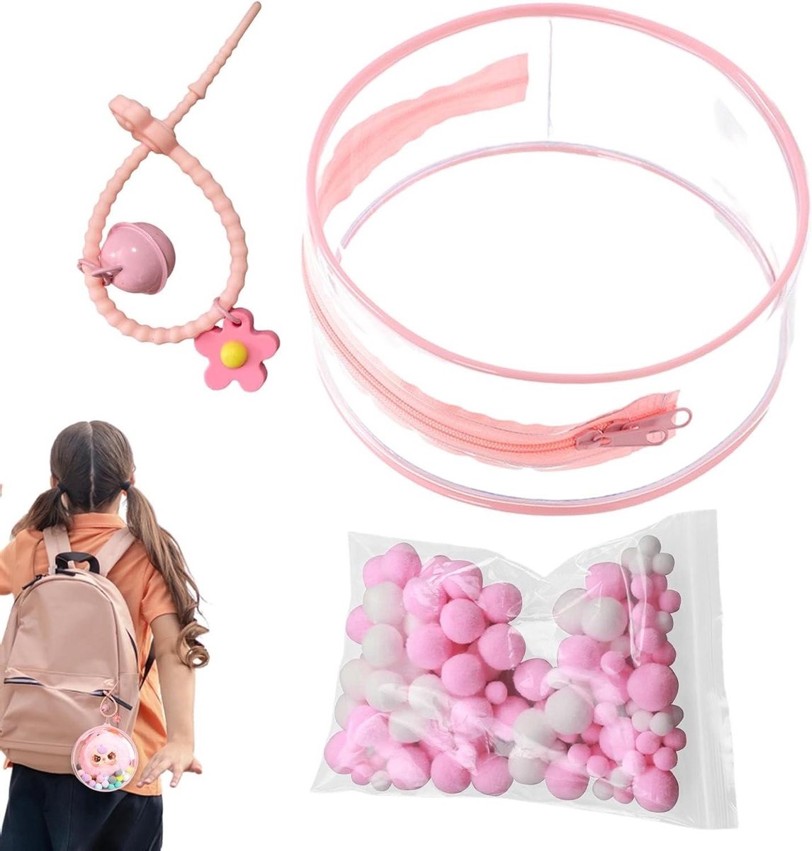 Pluche Organizer - Speelgoed Tas - Knuffels Opbergen - Transparant Ontwerp - 155 cm - Roze