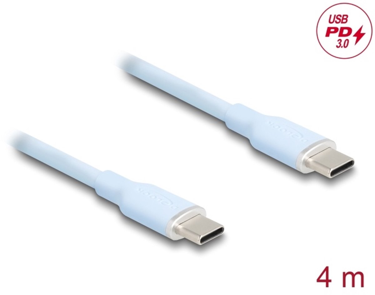 Delock USB 2.0 Cable USB Type-C™ male to male PD 3.0 60 W 4 m blue Silicone