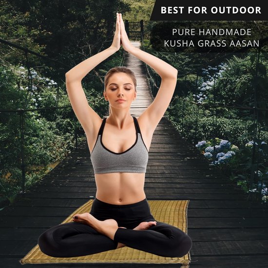 Handgemaakte Grasmat - Kusha Aasan - Meditatie en Yoga - Natuurlijk Materiaal - Rechthoekig - Multicolor — afbeelding 3