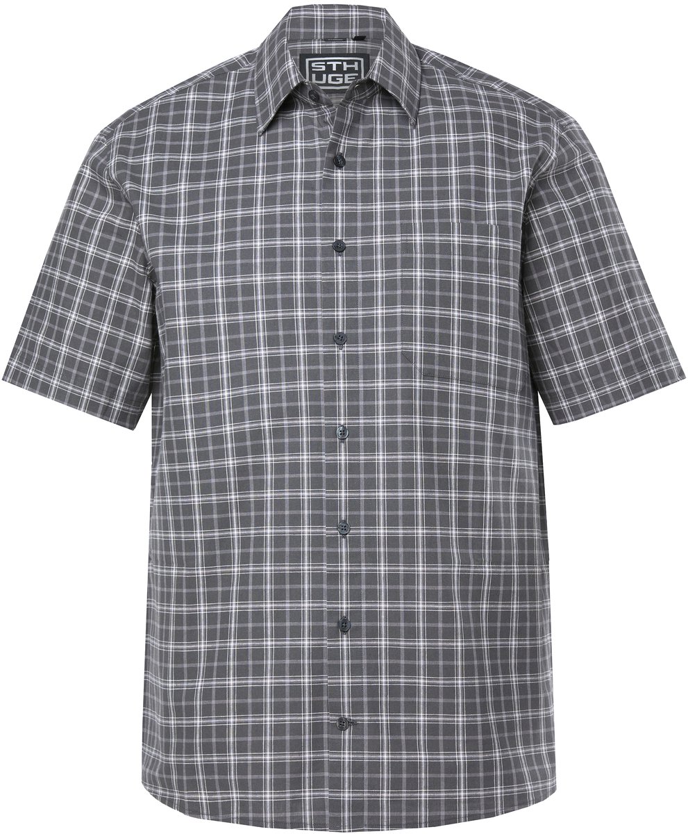 STHUGE - Heren - geruit overhemd korte mouwen Boxy Fit kentkraag tot 8XL - Donker leisteen - Maat XL