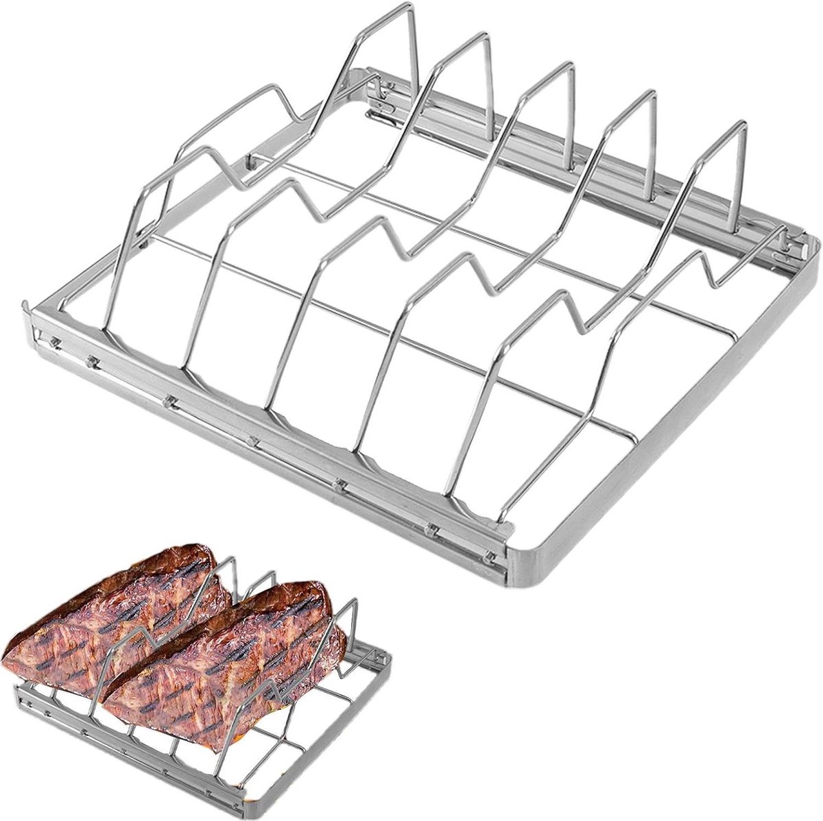 Grillrek Buiten Barbecue Rooster Perfect Grillen Roterend Groefontwerp 27 x 22 x 3 cm Zilverkleurig