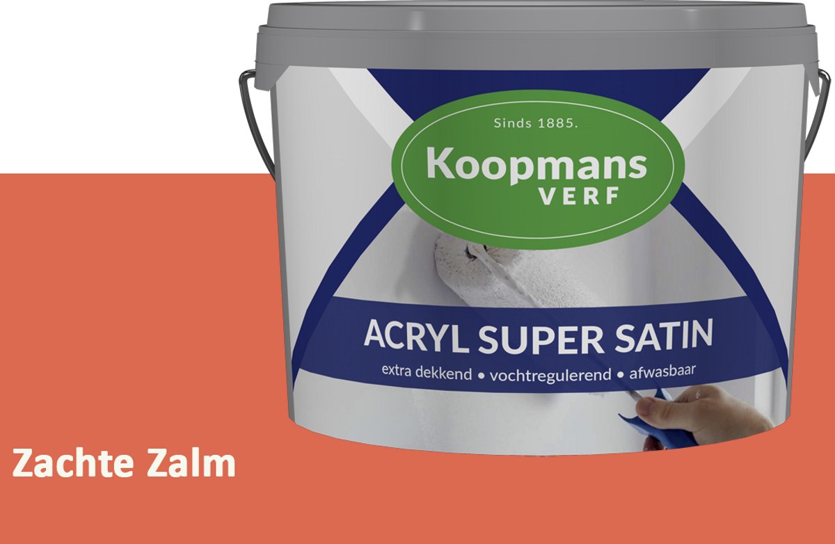 Koopmans Acryl Super Satin Zijdeglans Muurverf – Reinigbare Binnen- en Buitenverf voor Muren & Plafonds – Zachte Zalm – 10 l