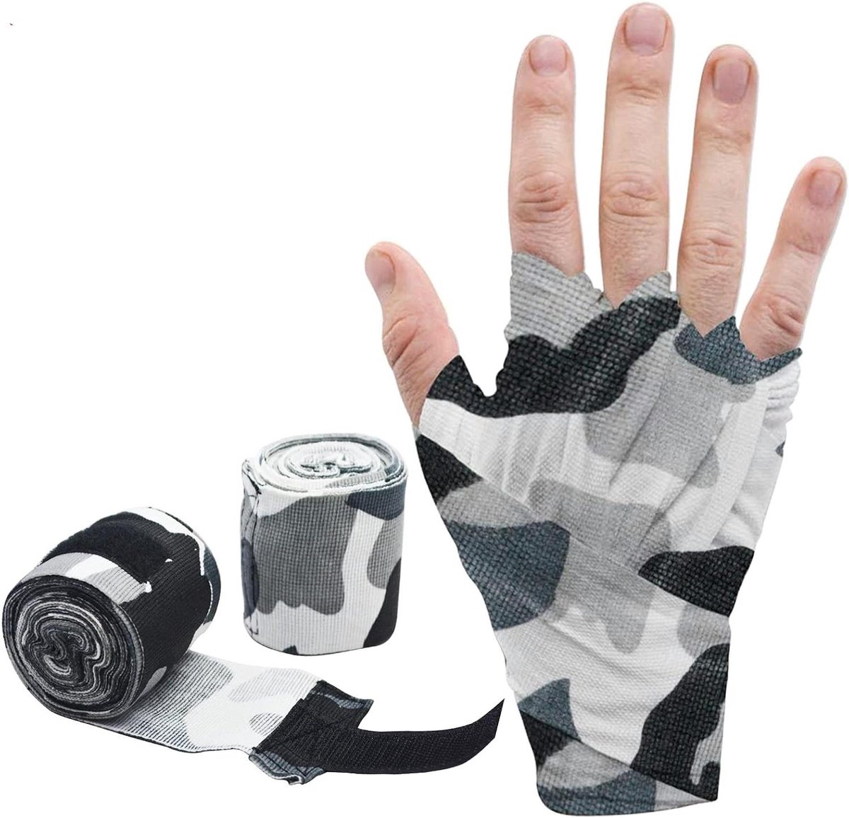 Bokshandschoenen Bandages - Binnenhandschoenen Vuistbeschermer - Training Vechtsport - Extra brede sluiting - 156 Inch - Camo Wit
