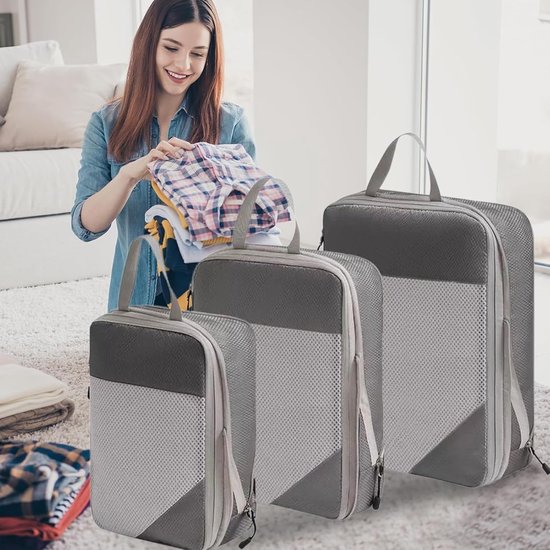 Reis Opbergzakken - Koffer Organizer - Bagage Ordenen - Compressie Ontwerp - 3 Stuks - Grijs — afbeelding 5