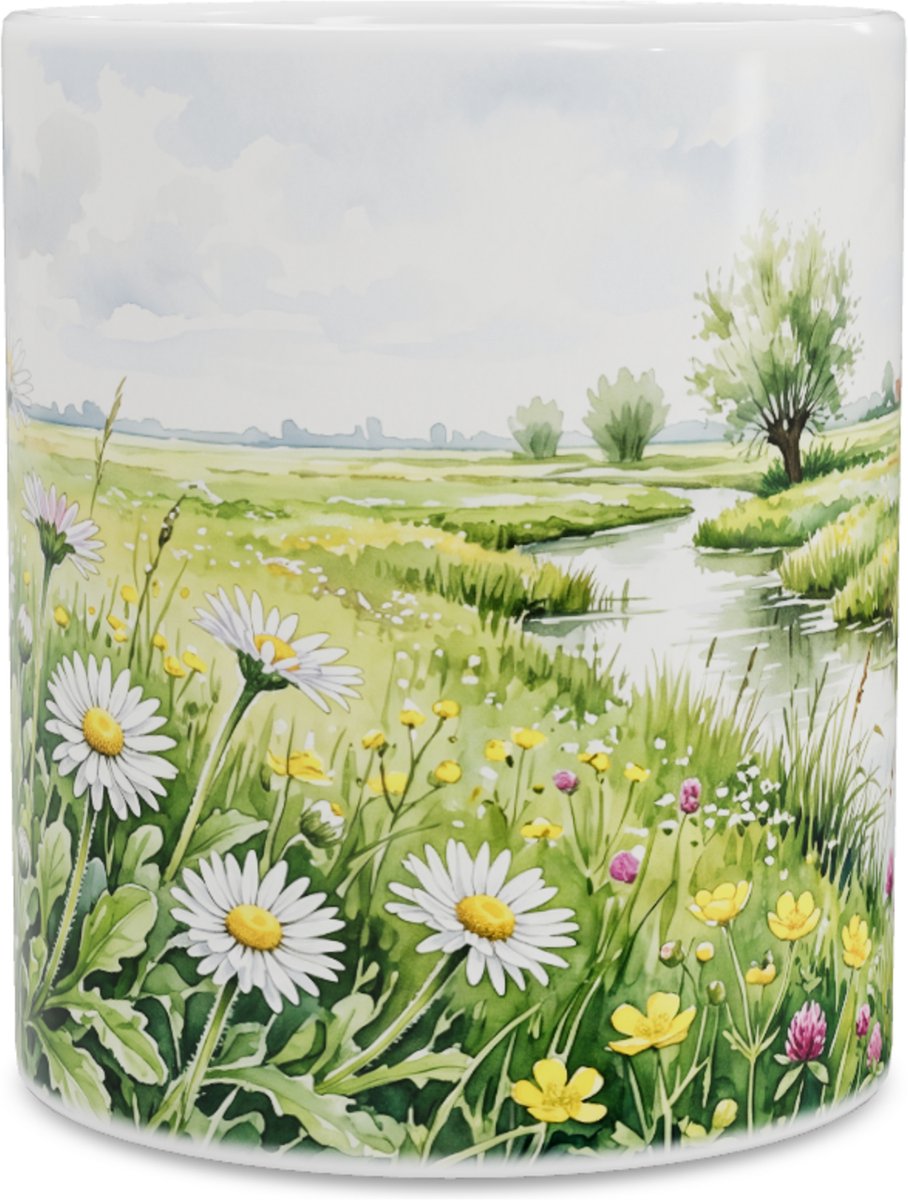 Mok Aquarel Series Madeliefje Polderweide Waterkant Illustratie