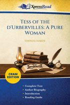 Tess of the D'Urbervilles: A Pure Woman, Cram Edition door Thomas Hardy. Boek met stapel boeken, bril, veer en lamp.
