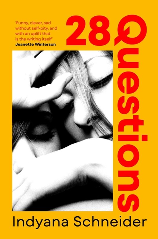 Couverture du livre '28 Questions' par Indyana Schneider, gros plan sur deux visages qui se touchent. Titre en lettres rouges.