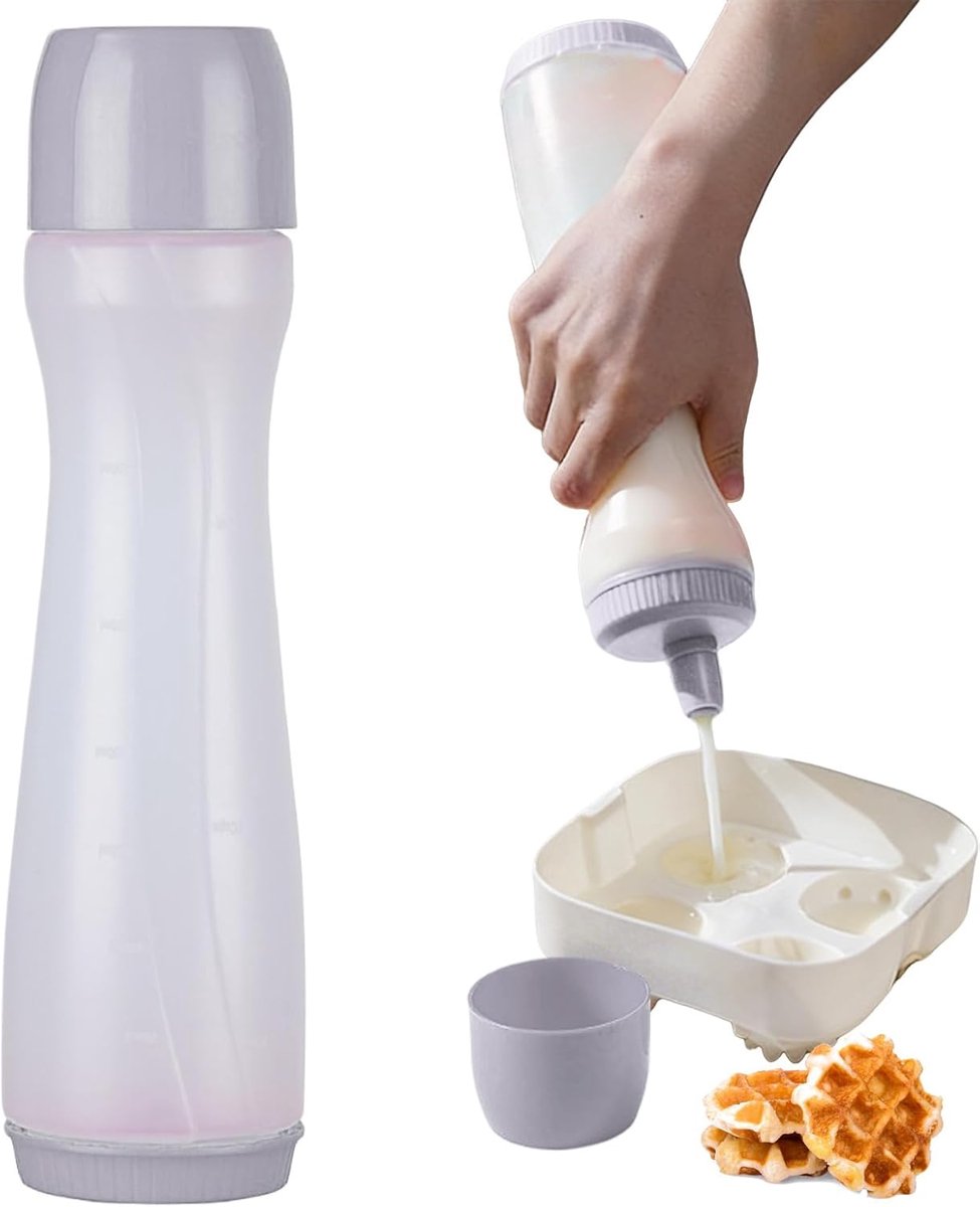 Beslag Dispenser - Squeeze Fles - Pannenkoeken Bakken - Anti-Druppel Mondstuk - 700 ml - Grijs