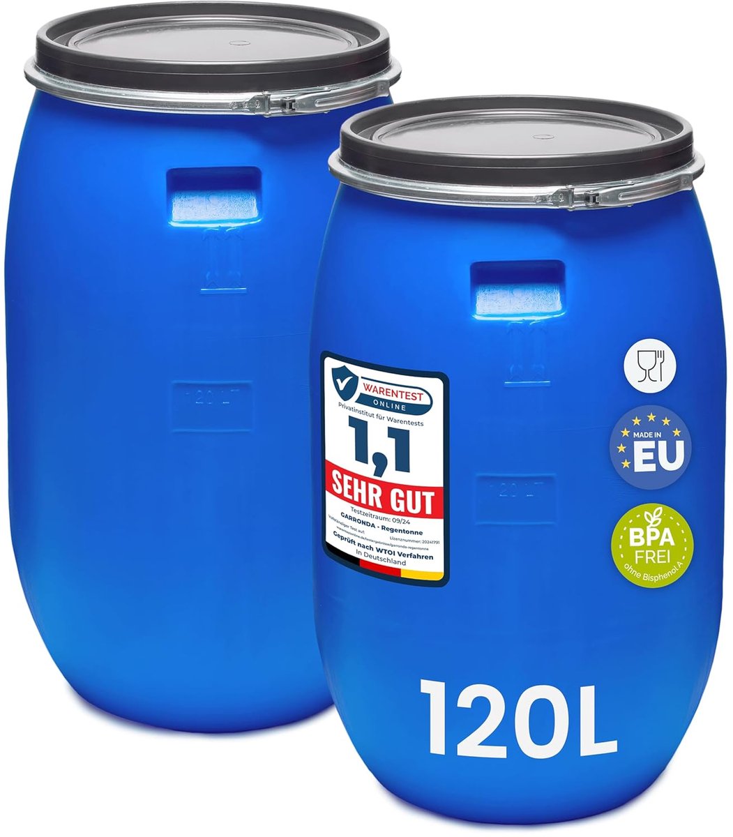 Regenton Set - Water Opslag - Tuin Water - UV Bestendig Materiaal - 2x 120 Liter - Blauw Zwart