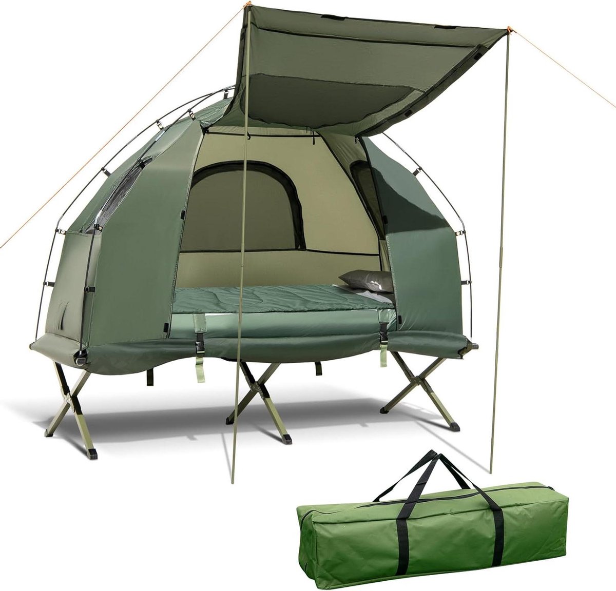Veldbed met tent - Campingbed set - Kamperen en wandelen - 5-in-1 multifunctioneel - 194 x 87 cm - Groen