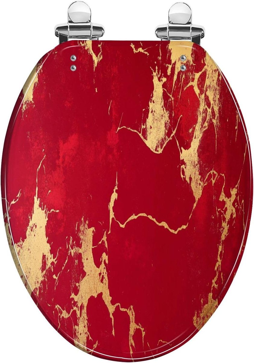 Decoratieve wc-bril - Toiletzitting hars - Badkamer opknappen - Zacht sluitend scharnier - 40-47 cm lengte - Rood marmer goud