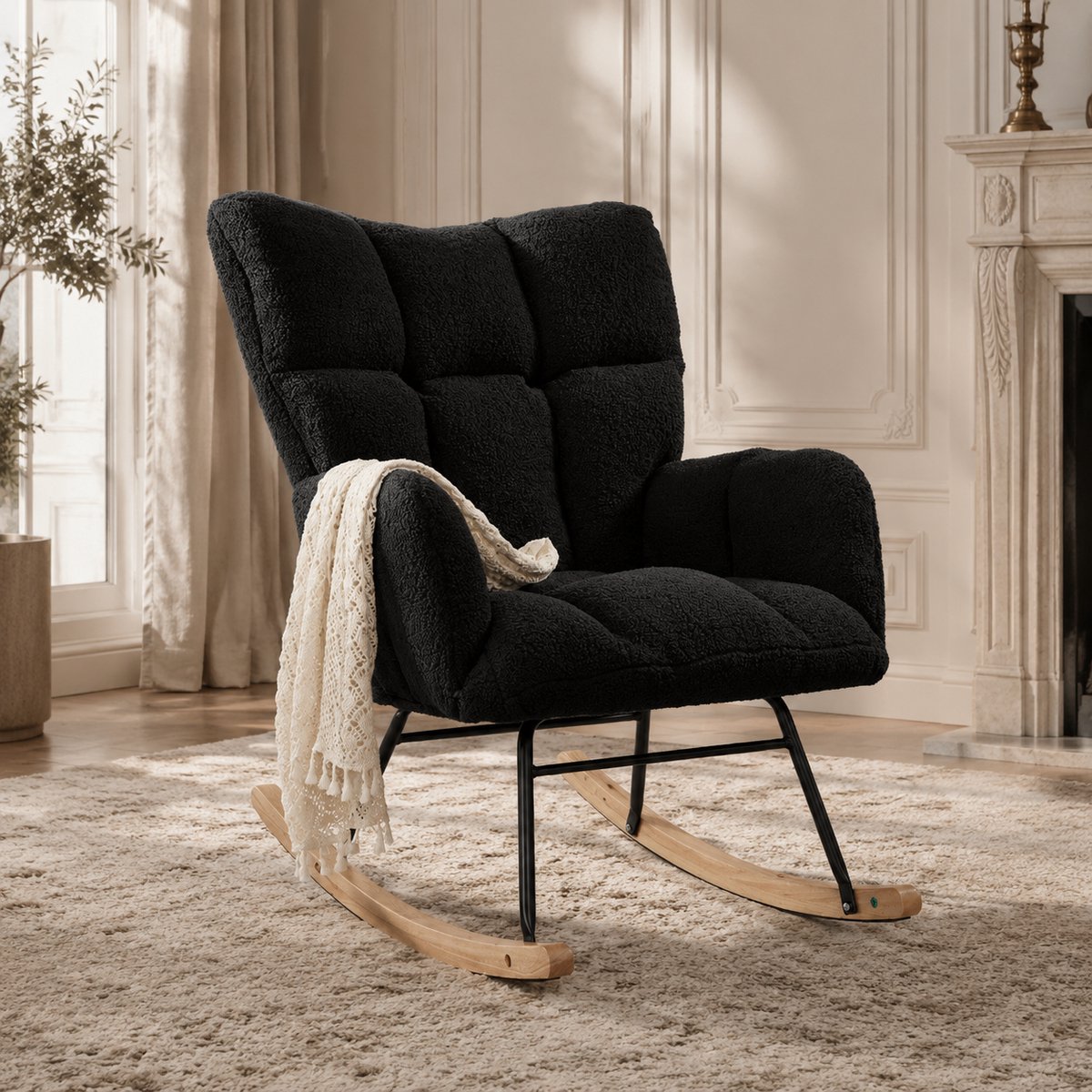 Schommelstoel - Relaxstoel - babykamer - Fauteuil - Voedingsstoel - Donkergrijs
