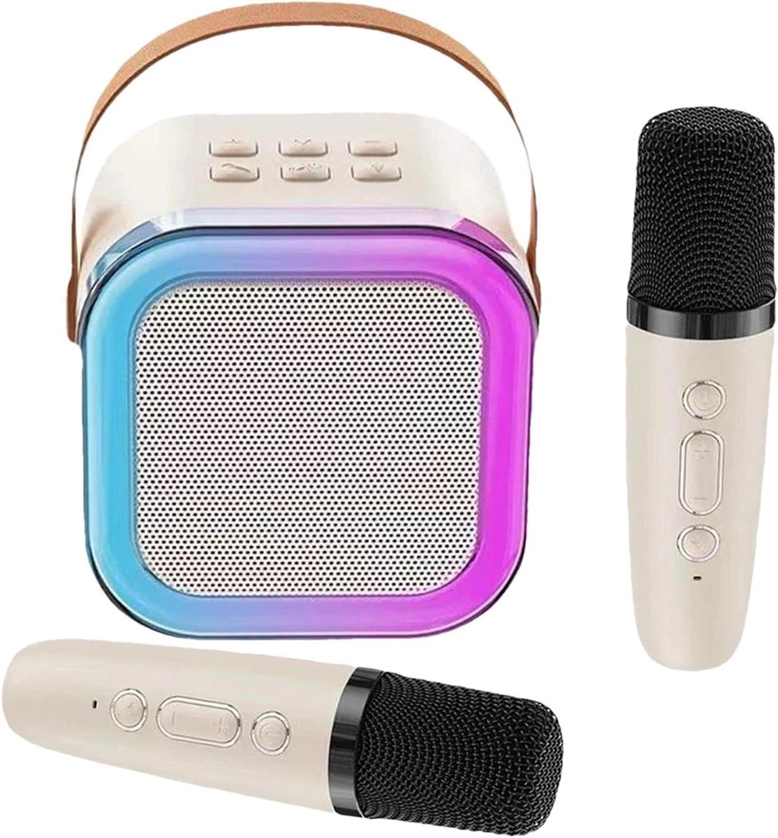 Karaoke Machine - Zingende Luidspreker - Feestelijke Muziekavond - Met 2 Microfoons - 14.2 cm Hoog - Wit