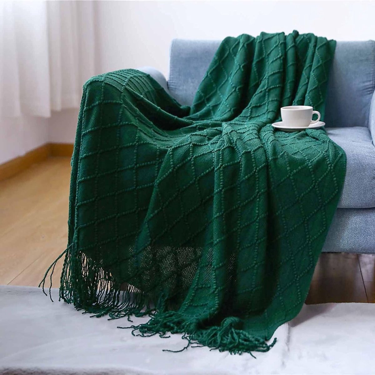 Geweven Plaid met Franje, Klassiek Ontwerp met Geometrische Patronen, Zachte Decoratieve Deken voor Bank en Bed, 230 x 130 cm, Ideaal voor Cozy Avonden en Interieurdecoratie